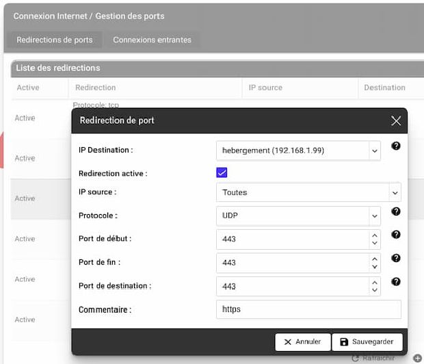 Redirection des ports vers le VM Freebox